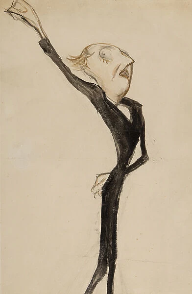 A theatrical figure, possibly Sir Beerbohm Tree, c. 1908 (brush, w  /  c & ink on paper)