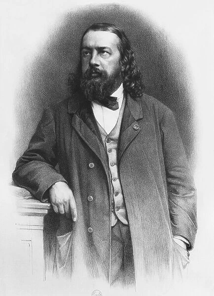 Theophile Gautier, engraved by A. Lemoine (litho) (b  /  w photo)