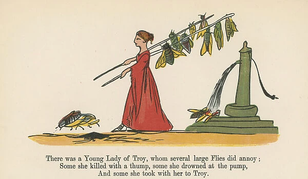 'There was a Young Lady of Troy, whom several large Flies did annoy', from A Book of Nonsense, published by Frederick Warne and Co. London, c. 1875 (colour litho)