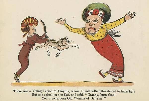 'There was a Young Person of Smyrna, whose Grandmother threatened to burn her', from A Book of Nonsense, published by Frederick Warne and Co. London, c. 1875 (colour litho)