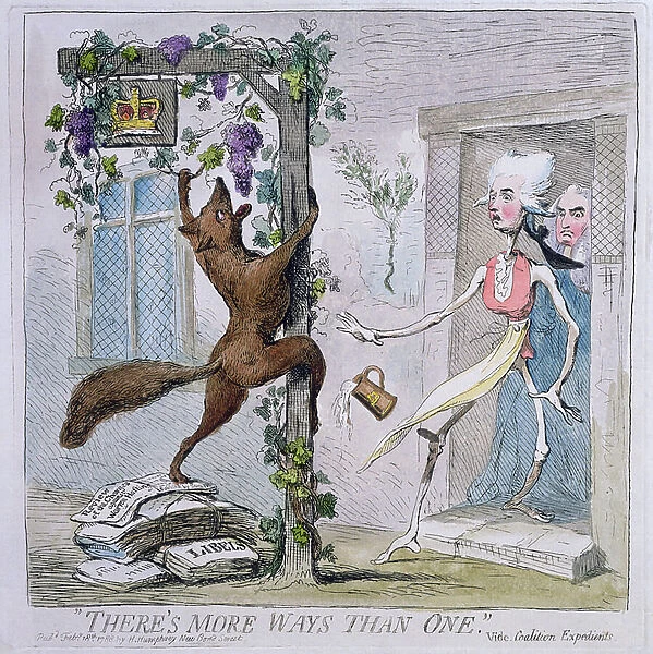 There's more ways than one or Coalition Expedients, published by Hannah Humphrey in 1788 (hand-coloured etching)