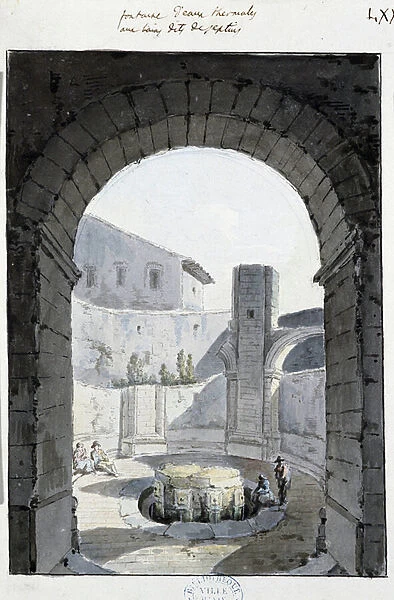 The thermal water fountain of the Sextius thermal baths in the Bouches du Rhone Anonymous watercolor. Mejanes Library, Aix en Provence