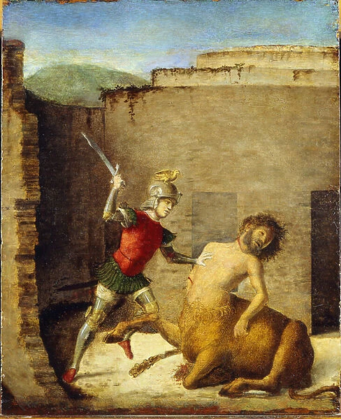 Thesee terrassant le Minotaure (centaure) - Theseus Slaying Minotaur - Cima da Conegliano, Giovanni Battista (ca. 1459-1517) - 1505 - Oil on wood - 87, 4x73, 5 - Museo Poldi Pezzoli, Milan