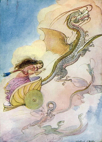 Theseus: 'Medeia called her dragon chariot'(colour litho)