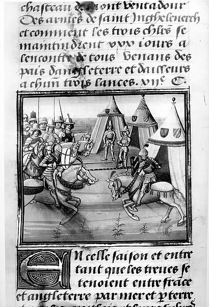 Thirty Day Tournament, from Froissarts Chronicle (vellum) (b  /  w photo)