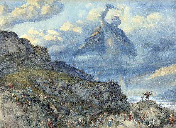 Thor (Tor) and the Dwarves par Doyle, Richard (1824-1883), 1878 - Watercolour on paper