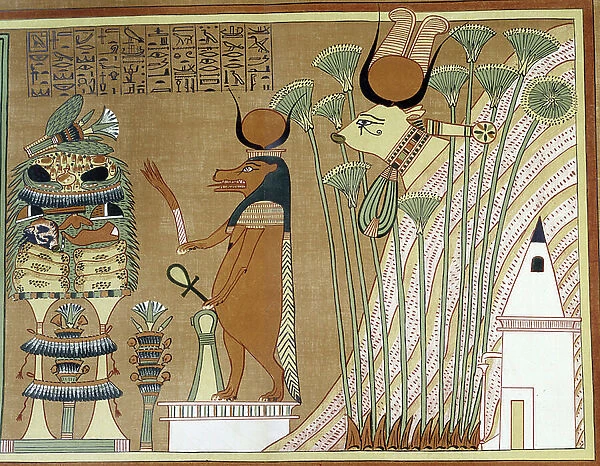 Thoueris and Hathor in the papyrus. College is similar to the papyrus of Ani, from Thebes, 19th dynasty