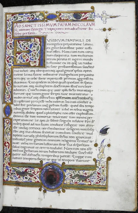 Framed Print : Three-sided white vine border with a large initial E'(usebium), a butterfly, two birds and unidentified arms in the lower margin Framed Print : Three-sided white vine border with a large initial E'(usebium), a butterfly, two birds and unidentified arms in the lower margin