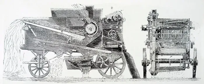 Framed Print : A threshing and corn dressing machine
