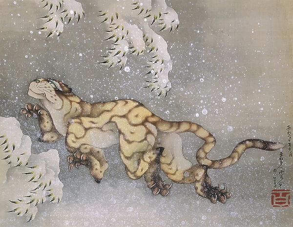 Tiger in a snowstorm, 1849 (colour woodcut)