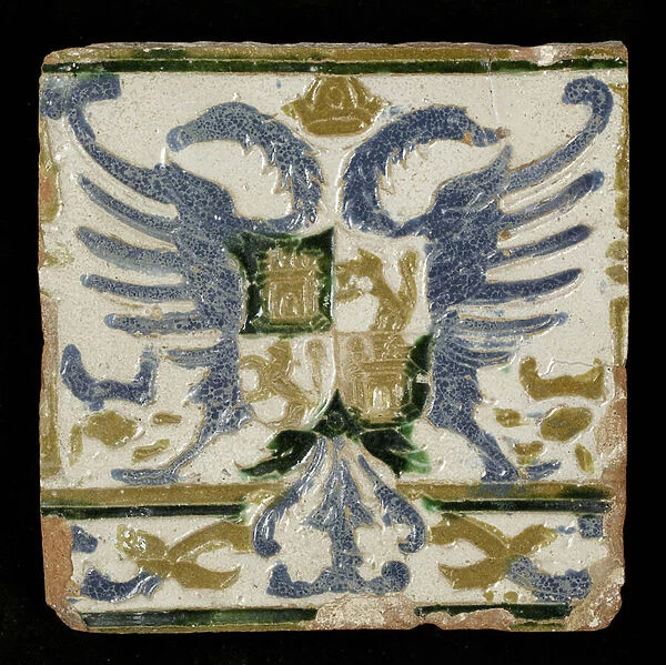 Tile with the Arms of Leon and Castile, 1525 (earthenware)