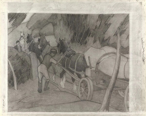 Timber Hauling, c. 1917 (crayon on paper)