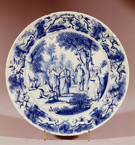 Tin-glazed earthenware plate from the Rose factory, Delft, c.1710