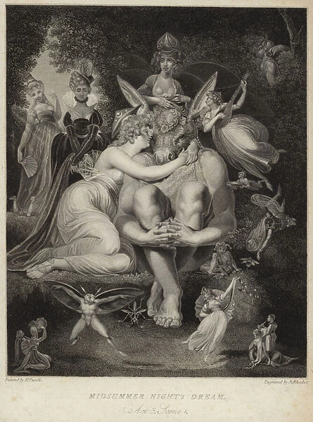 Titania kissing Bottom in A Midsummer Nights Dream (engraving)