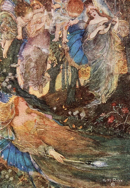 Titania sleeps, Midsummer Nights Dream, Act II Scene 2, illustration from Tales from Shakespeare by Charles and Mary Lamb, 1905 (colour litho)