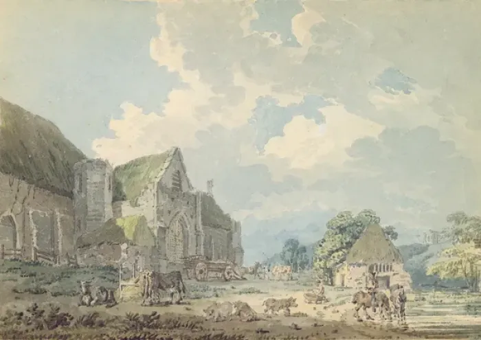Framed Print : The Tithe Barn at Abbotsbury with the Abbey on the hill