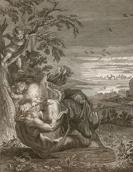 Tithonus, Auroras Husband, Turned into a Grasshopper, 1731 (engraving)