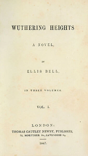 Title page from 1847 first edition of Wuthering Heights
