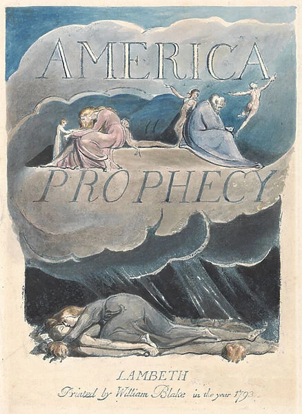 Title page of America: A Prophecy, 1793 (relief etching printed in blue with