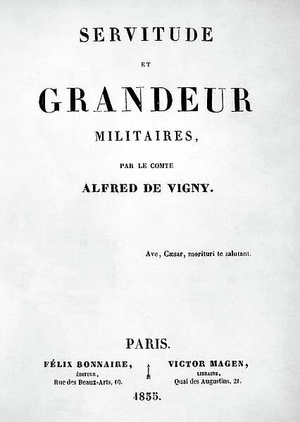 Title page of book 'Servitude et grandeur militaires' by Alfred de Vigny, 1835