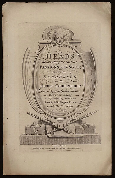 Title-page of Charles Le Bruns Heads Representing the various Passions of the Soul (engraving)