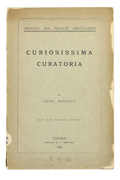 Title Page of Curiosissima Curatoria by Rude Donatus, Oxford