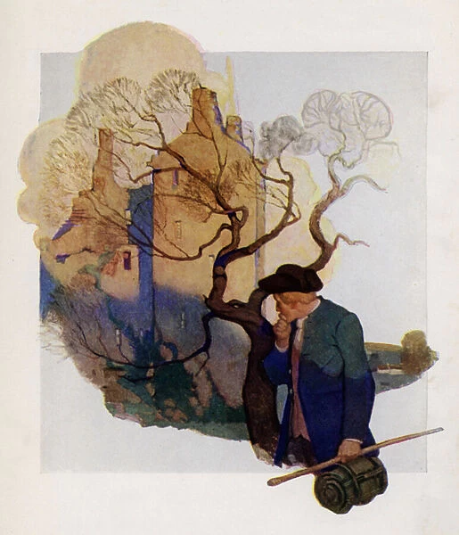 Title-page illustration for Kidnapped by Robert Louis Stevenson (colour litho)
