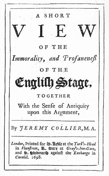 Titlepage to A Short View of the Immorality and Profaneness of the English Stage