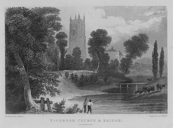 Tiverton Church and Bridge, Devonshire (engraving)