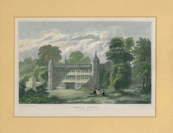 Tixall Abbey, Staffordshire (coloured engraving)