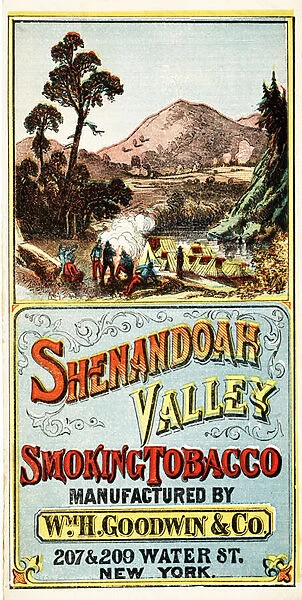 Tobacco Label Shenandoah Valley Smoking Tobacco, 1869 (colour litho)