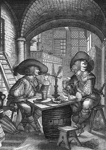 Tobacco smokers. Engraving by Abraham Bosse. 18th century