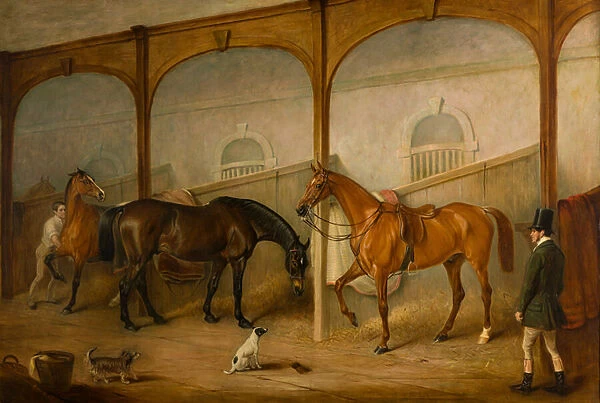 Tom of Lincoln and The Engineer in the Stables at Newport Lodge, Melton Mowbray, Leicestershire, c. 1852 (oil on canvas)