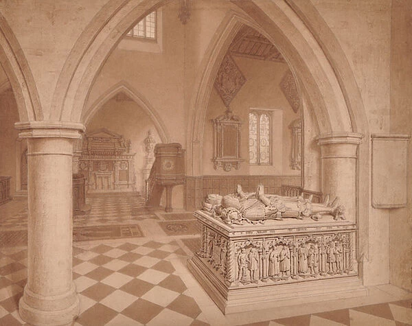 Tomb in Church, 1800-65 (Watercolour)