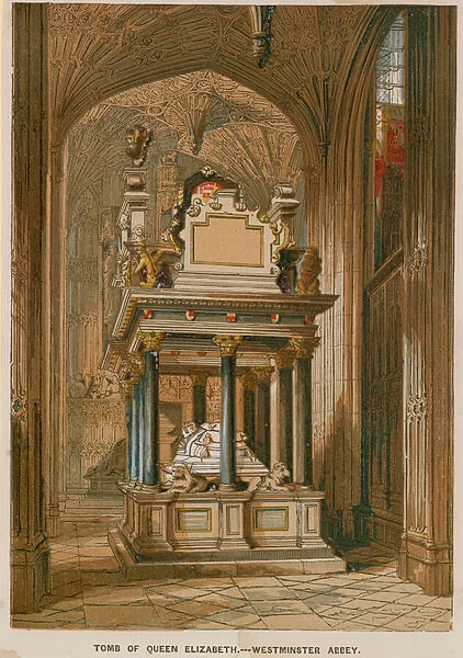 Tomb of Queen Elizabeth I in Westminster Abbey (coloured engraving)