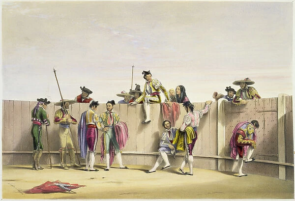 Toreros Reposing between the Bulls, 1865 (colour litho)