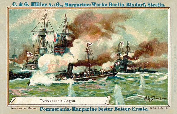 Torpedo boat attack (chromolitho)