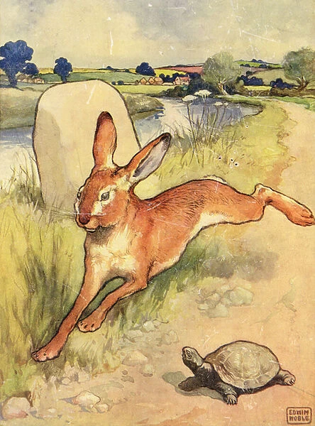 The Tortoise and the Hare from Aesops Fables, pub. by Raphael Tuck & Sons Ltd. London (book illustration)