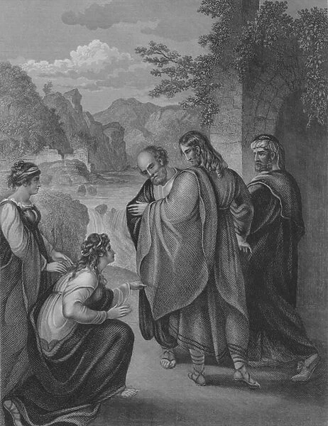 Touching the hem of the Garment, St Mark 5, Verse 25-35 (engraving)