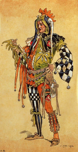 Touchstone the Clown, costume design for 'As You Like It', produced by R
