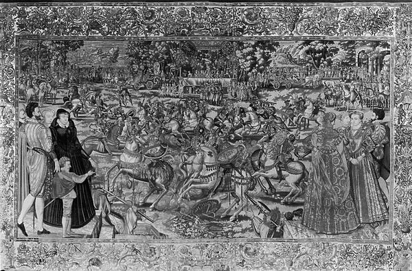 The Tournament, Brussels Workshop, c. 1582-85 (tapestry) see 173760 for detail) (b  /  w photo