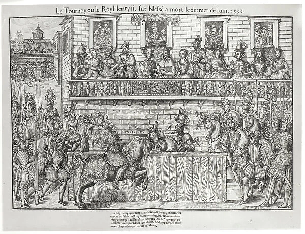 Tournament where Henri II Received a Fatal Wound, 30th June 1559 (engraving) (b  /  w photo)
