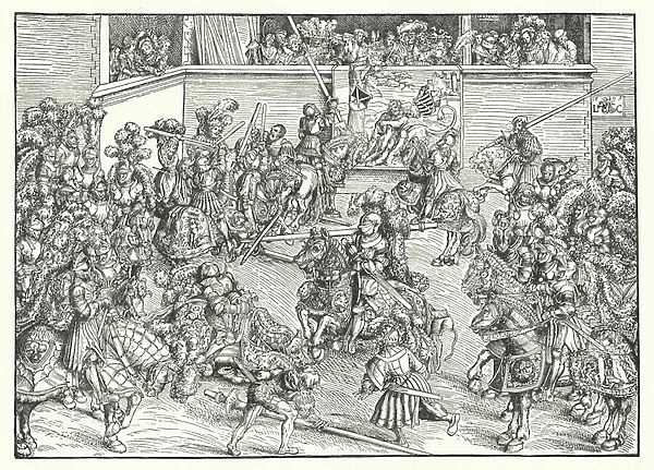 The Tournament with the Tapestry of Samson and the Lion (engraving)