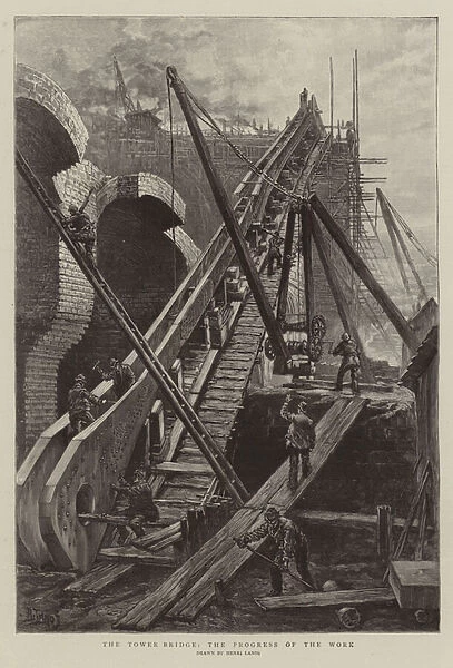 The Tower Bridge, the Progress of the Work (engraving)
