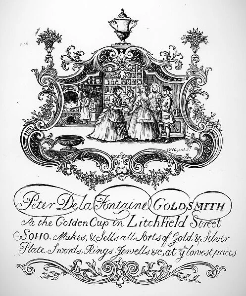 Trade Card for Peter De la Fontaine, Goldsmith, c. 1790s (engraving)
