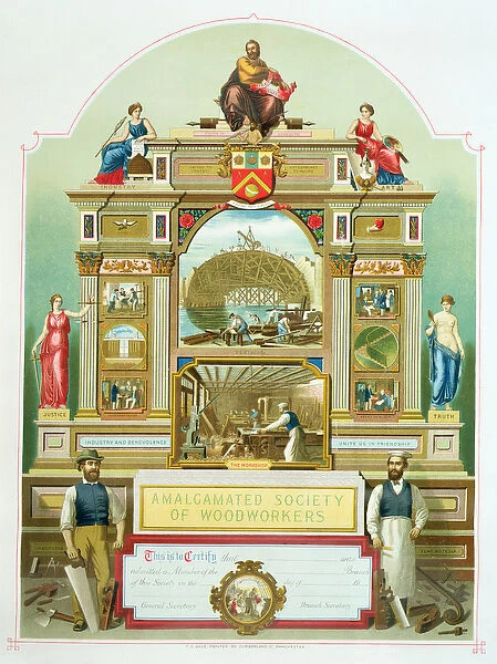 Trade Emblem of the Amalgamated Society of Woodworkers, 1860 (colour litho)