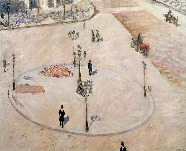 Traffic Island on Boulevard Haussmann, 1880 (oil on canvas)