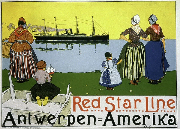 Transatlantic liner Antwerp / America. Advertising for the Red Star Line, c.1900 (print)