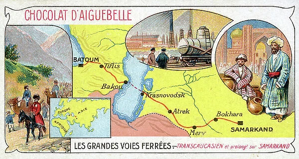 The Transcaucasian Railway Line from Batoum to Samarkand, from a series of promotional cards on Great Railway Lines, produced by Chocolat d'Aiguebelle, 1900-19 (colour litho)