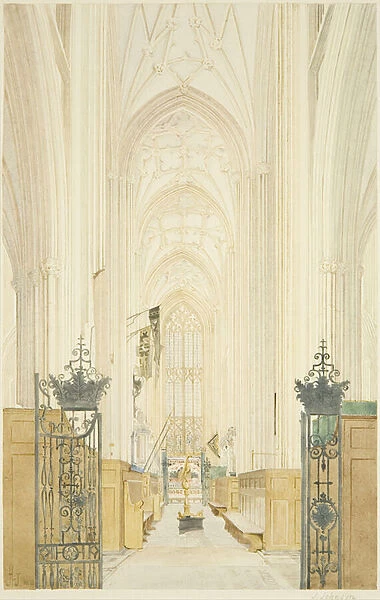 Transept of St Mary Redcliffe, looking South, 1828 (w  /  c & pencil on paper)